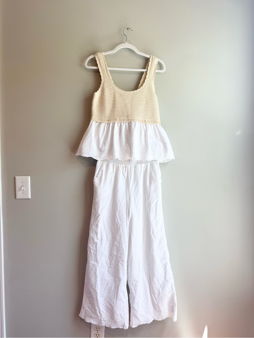 Cream Knit Sweater Tank and Pants Set